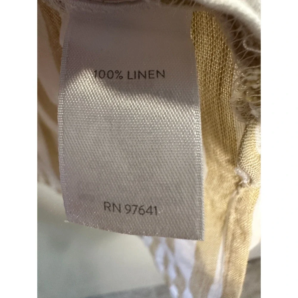 J Jill Love Linen Tan White Striped Button Up Pocket Shirt XL Lagonlook Coastal - Picture 9 of 12